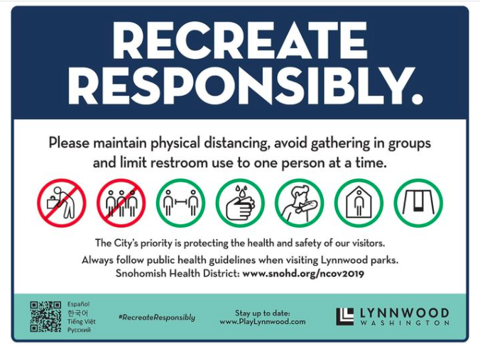 Lynnwood WA infographic on recreating responsibly at city parks