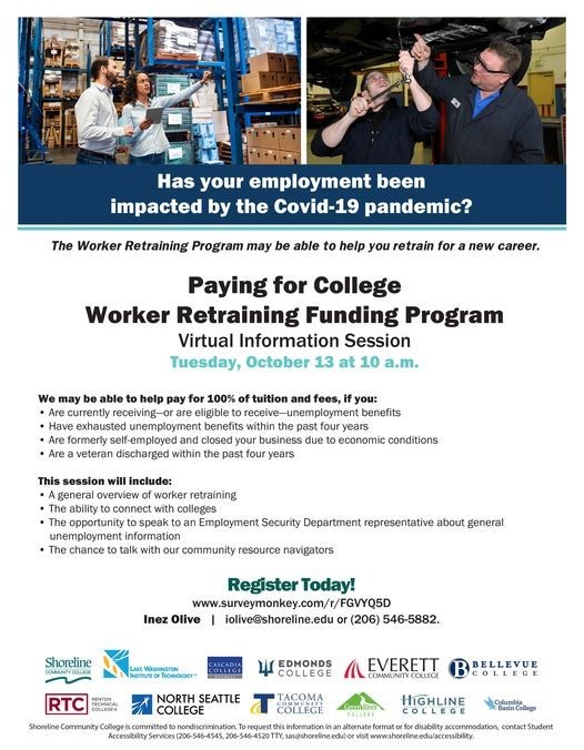 flyer for worker retraining funding virtual information session