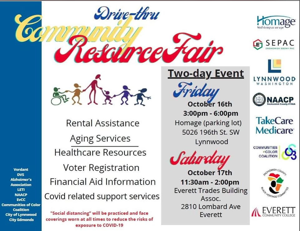 Drive thru Community Resource Fair in Everett and Lynnwood Oct. 16 and 17