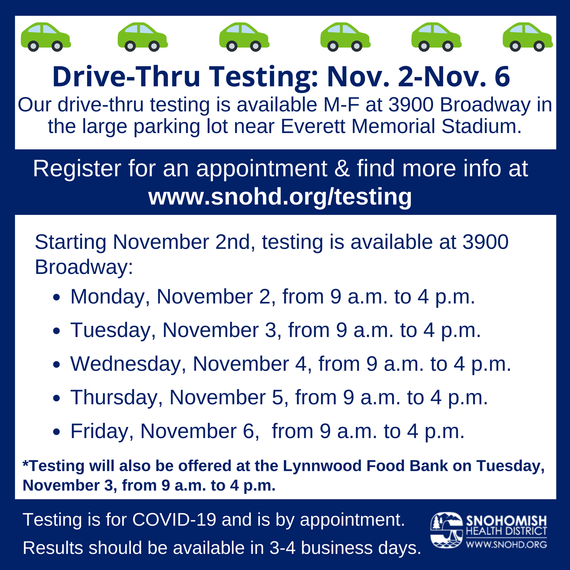 COVID-19 testing schedule for 11-2 through 11-6