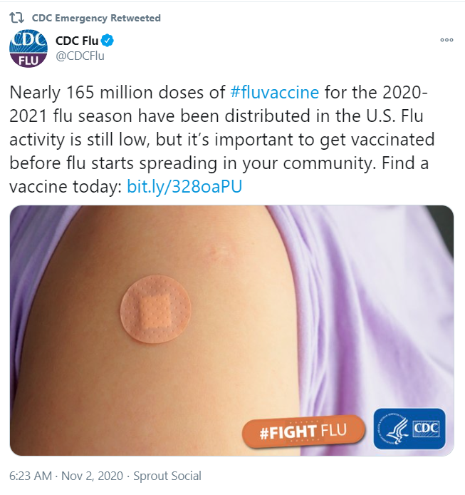 Screenshot of CDC tweet on getting a flu shot