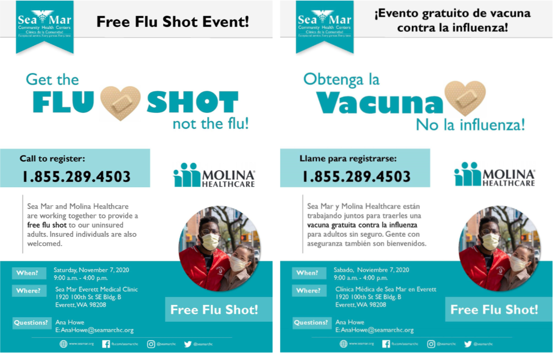 Advertisement for free flu shot clinic in Everett 11-7-2020