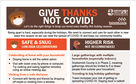 Infographic from Snohomish Health District on safely celebrating Thanksgiving