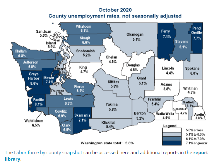 October 2020 unemployment rates by county