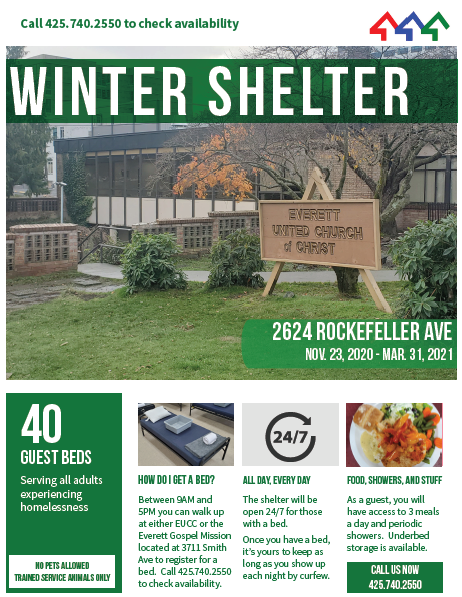 Advertisement for Everett Gospel Mission winter shelter