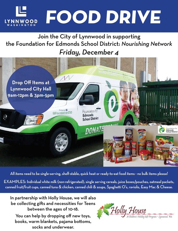 Advertisement for Lynnwood Food Drive and Teen Clothing Drive on 12-4-2020
