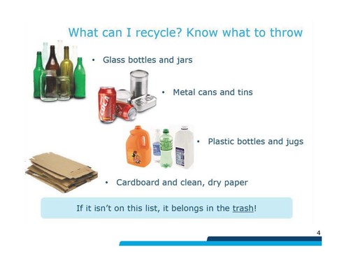 Image for what is Recyclable, highlighting glass bottles, jars, metal cans, tins, plastic bottles, just, cardboard and clean, dry paper