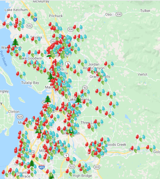 Screenshot of holiday lights in Snohomish County from Google maps