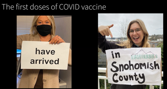 Screenshot of celebration video of vaccine arrival by Snohomish County and Snohomish Health District staff
