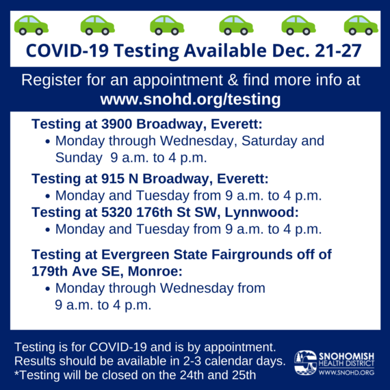 Graphic of drive through testing for Dec. 21-27, 2020