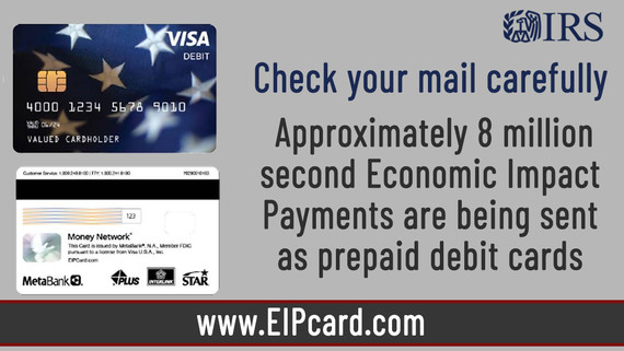 IRS image encouraging checking mail for EIP payments, either paper check or prepaid debit card