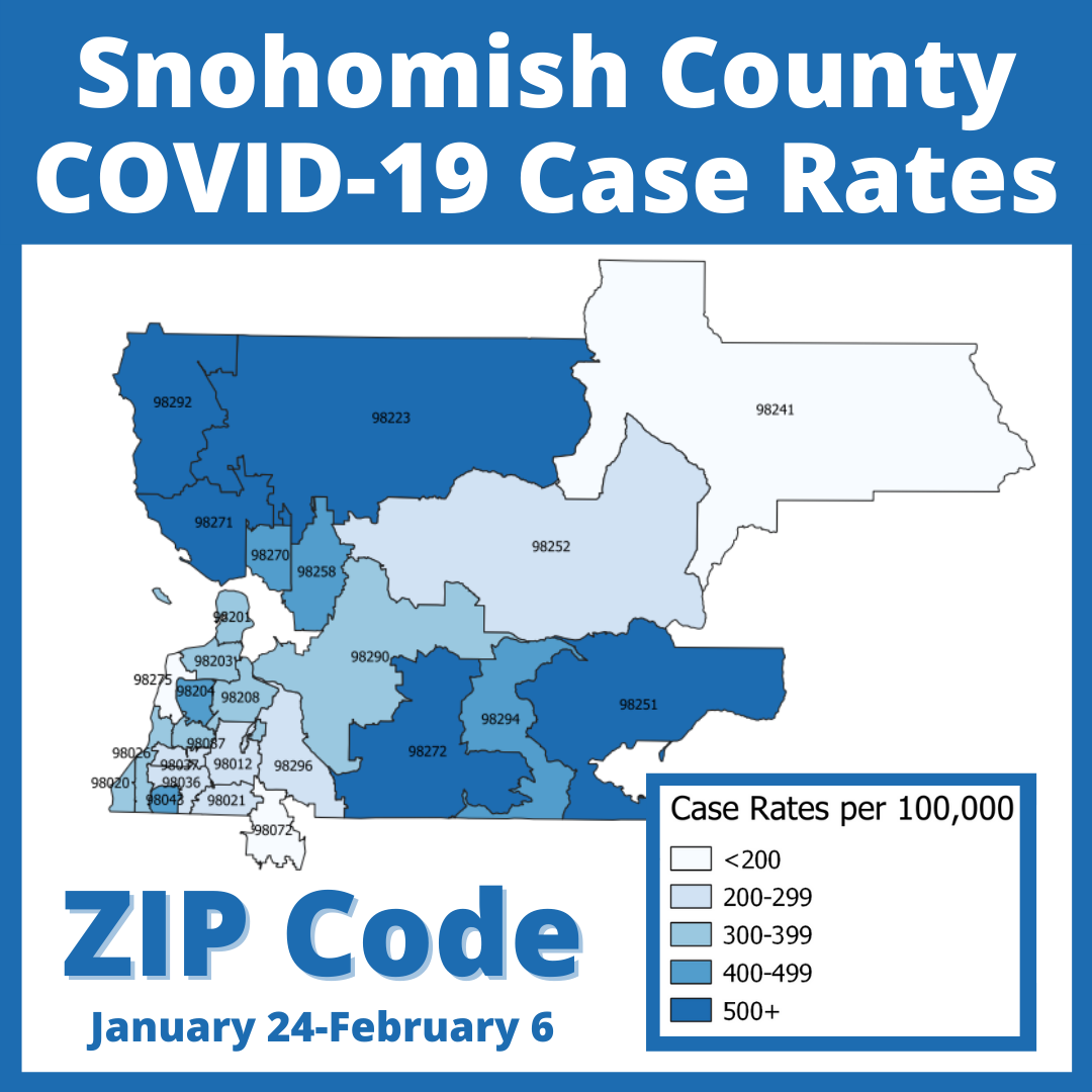 Heat map of COVID activity in Snohomish County by ZIP code