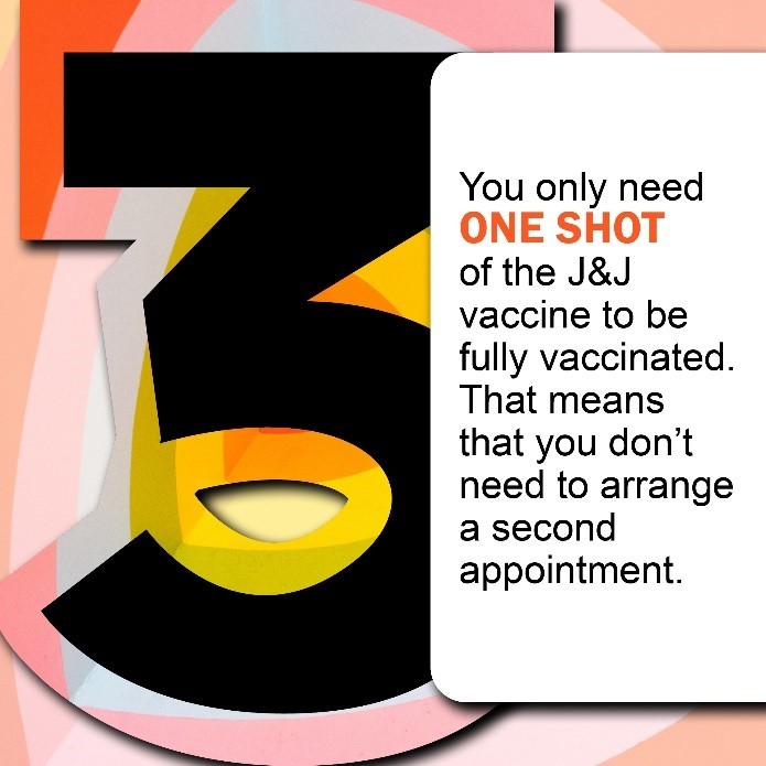 Screenshot of video on reasons to love the vaccine from Johnson and Johnson