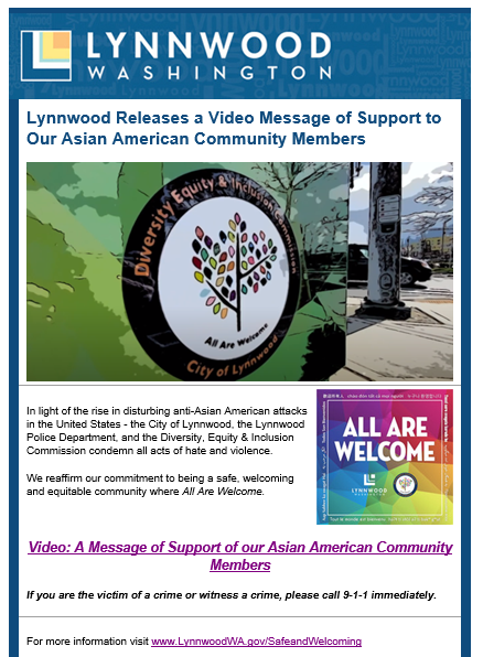 Lynnwood releases video message to support Asian Americans
