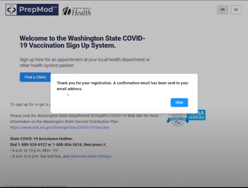 Screenshot of video demonstrating how to register for a vaccine using PrepMod