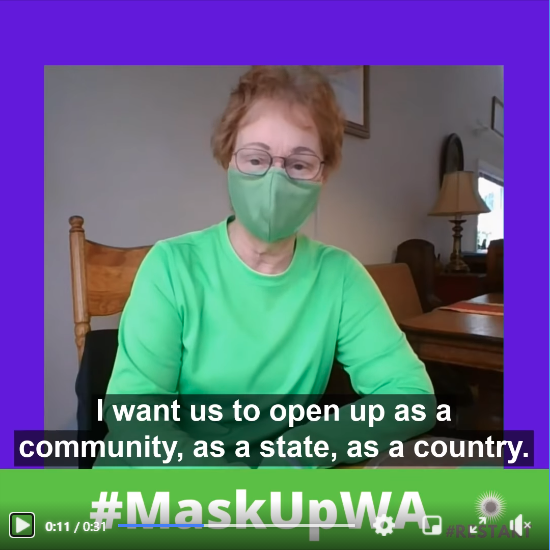 Screenshot of #MaskUpWA video from Cass Owens