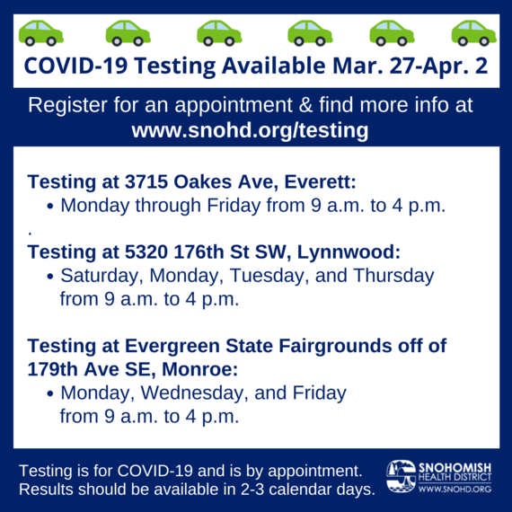 COVID-19 drive thru testing schedule for the week of March 29