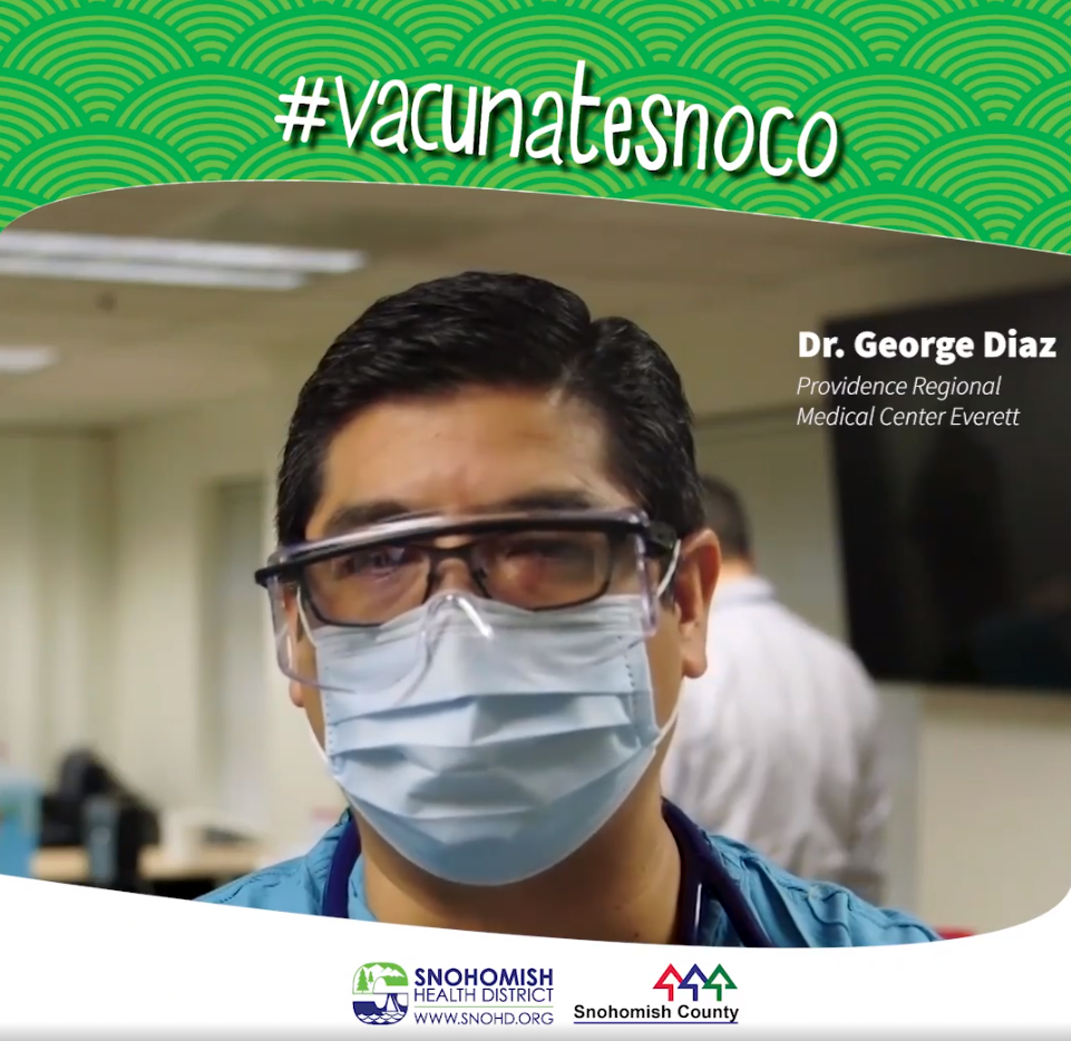 Screenshot of social media video encouraging COVID-19 vaccination featuring Dr. George Diaz, Providence Regional Medical Center