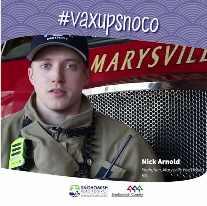 Screenshot of social media video featuring Marysville Firefighter Nick Arnold on why he received the COVID-19 vaccine