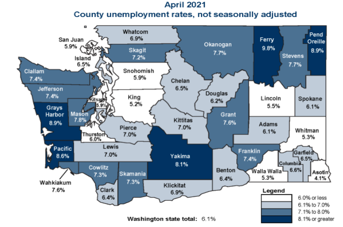 Unemployment map of WA April 2021