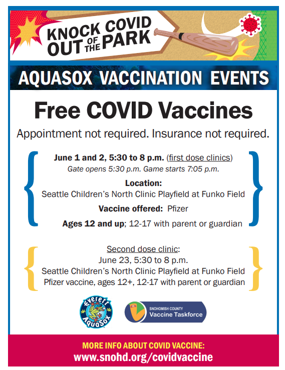 Aquasox vax clinic flyer, June 1-2