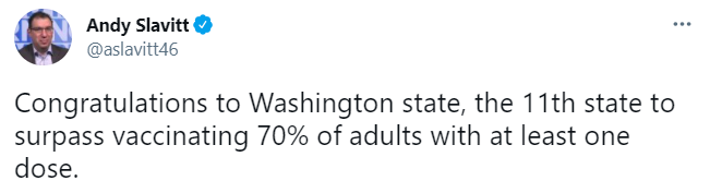 Image of Andy Slavitt tweet regarding Washington state