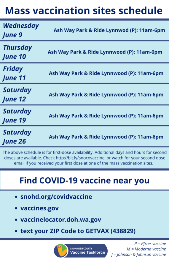 June schedule for Ash Way mass vaccination site