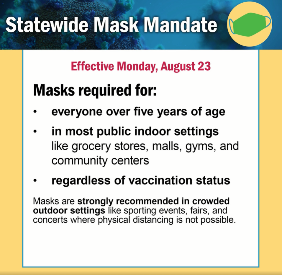 Video explaining statewide mask mandate. 8-23-21