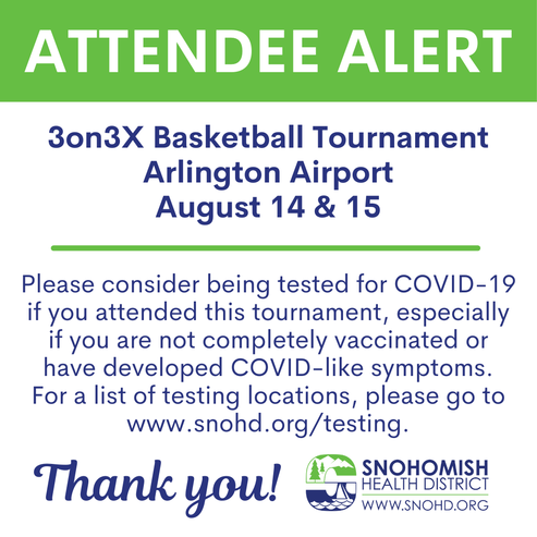 Attendee alert for possible COVID exposure at 3on3X basketball tournament in Arlington 8-14-21