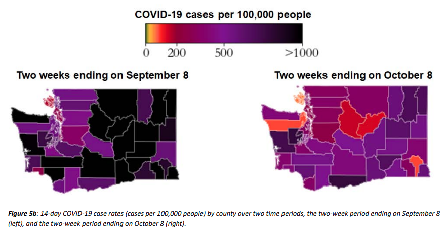 COVID-19 cases in Washington, September to October