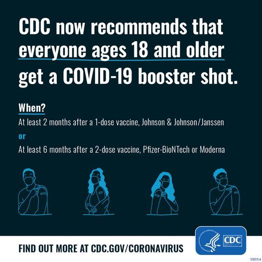 CDC recommends everyone ages 18 and older get a COVID-19 booster shot