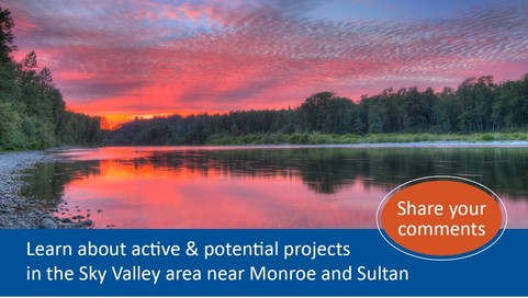 Sky Valley Projects Flyer depicting sunset over water