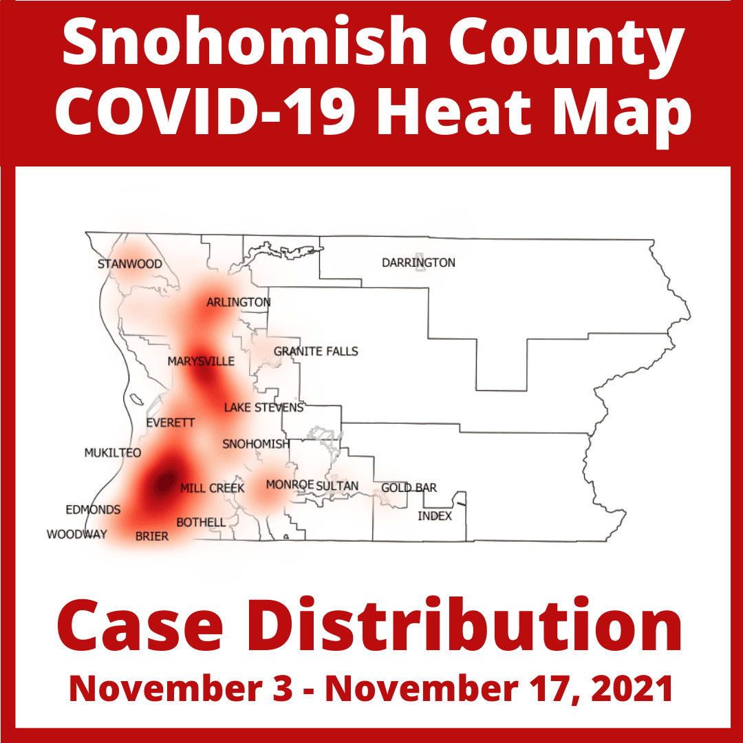 Snohomish County COVID-19 Heat Map: Case Distribution Nov. 3-17, 2021