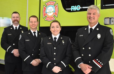 Lt. Murphy, Lt. Brown, Lt. LaPierre, and Lt. Swearengin after the formal badge pinning ceremony on April 6, 2022