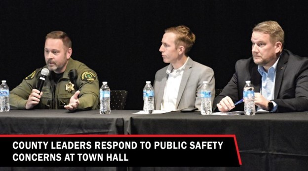Photo of Sheriff Fortney, Councilmember Nate Nehring, Councilmember Sam Low at Public Safety Forum