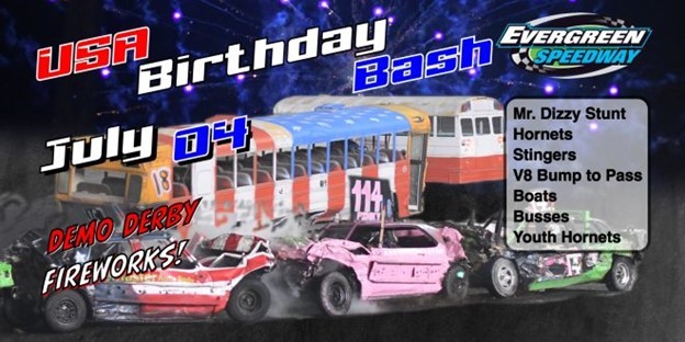 Evergreen Speedway USA Birthday Bash Flyer