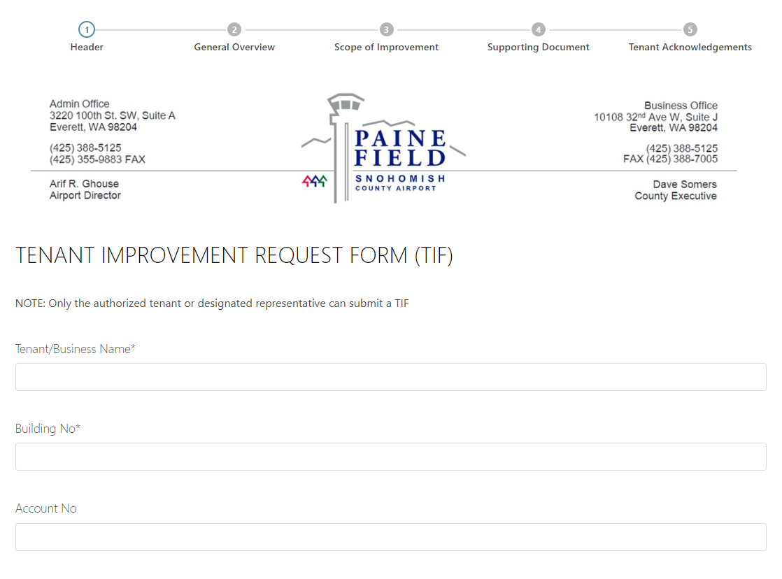 Screenshot of new online tenant improvement form