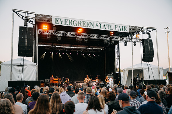 A crowd at the grandstands at the Evergreen State Fair