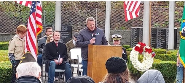 Sam Low speaking at Veterans Day Ceremony