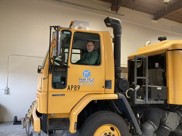 Rod Anderson readies to sweep the airfield