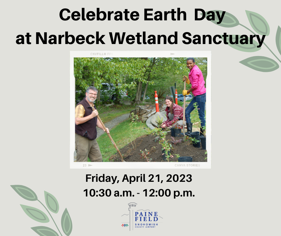 Advertisement for 2023 Earth Day event at Narbeck Wetland Sanctuary, April 21st 10:30 a.m. to noon