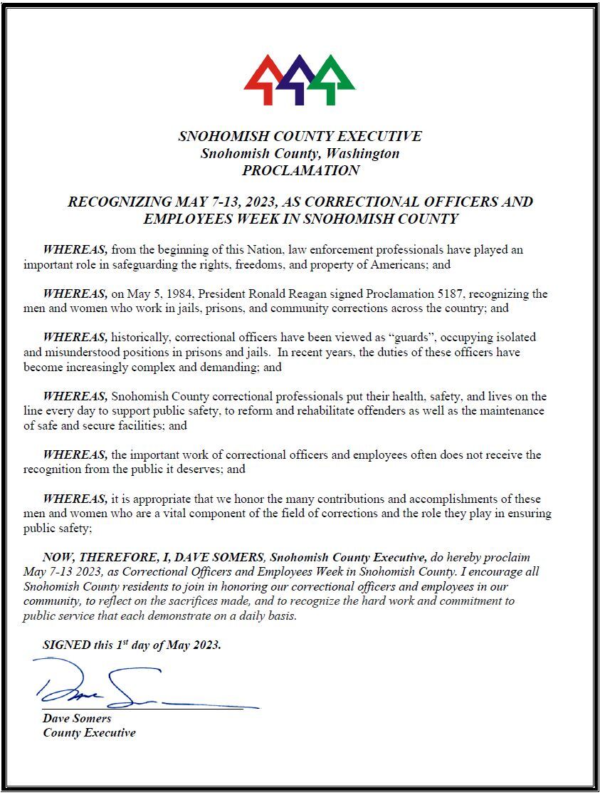 Correctional Officers and Employees Week Proclamation