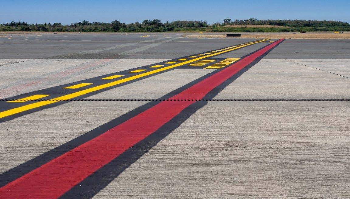 Red stop line on taxiway at Paine Field