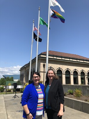 Megan and Paula at the Pride Flag Raising Event