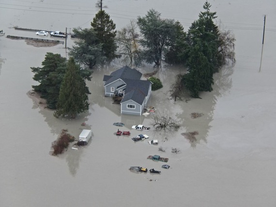 Aerial view of Stillaguamish River flooding - Dec 2023