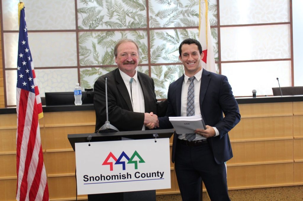 Chair Mead Receives the Proposed Budget from Executive Dave Somers