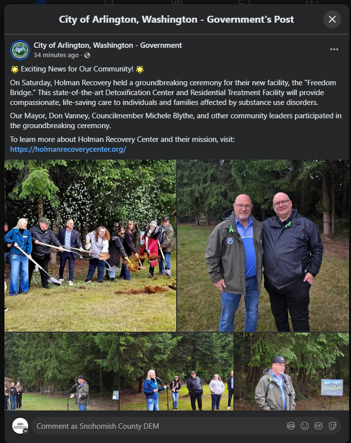 Facebook post about Arlington detox center.