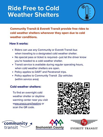Ride Free to Cold Weather Shelter in SnoCo