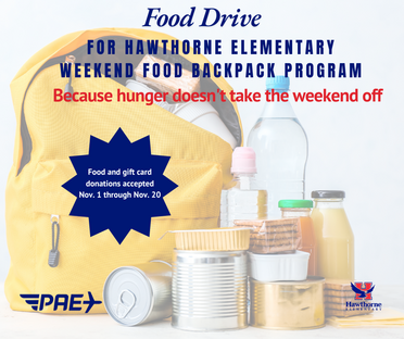 Yellow backpack filled with nonperishable foods against a white background