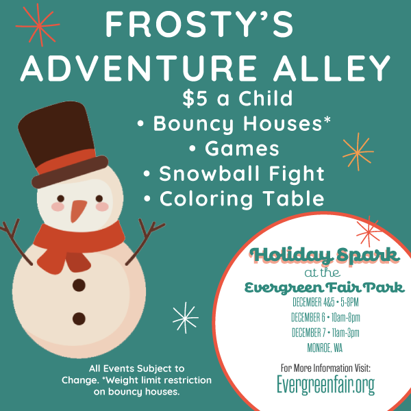 Image of snowman for Frosty's Adventure Alley- $5 a guest, bouncy houses, snowball fights coloring table and games